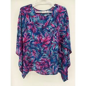 Quacker Factory 3X Plus Size‎ Tropical Palm Print Embellished Caftan Top